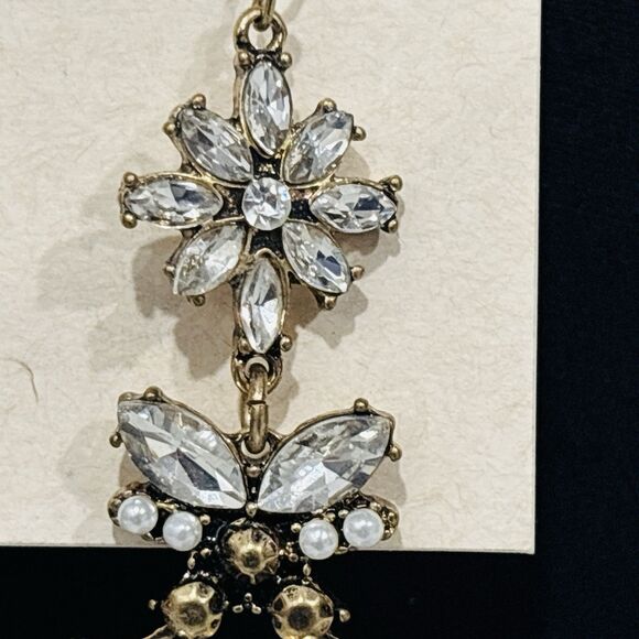 Rhinestone Floral Chandelier Earrings NEW - Picture 8 of 13